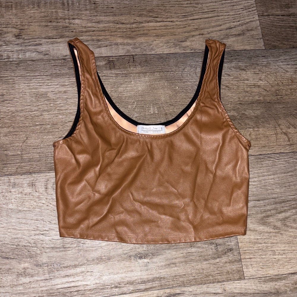 SHEIN Tan Faux Leather Crop Top